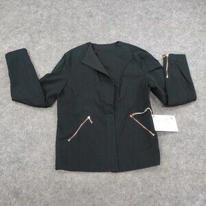 Cedric Charlier Jacket Womens 10 Black Zippers Cotton Pockets Mid Basic